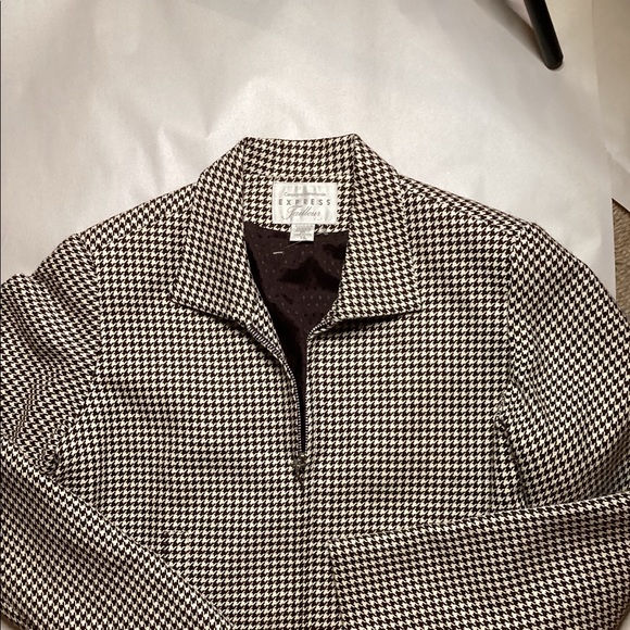 EXPRESS TAILLEUR BROWN HOUNDSTOOTH LINED CROPPED ZIP JACKET SZ. 7/8 - Picture 9 of 9